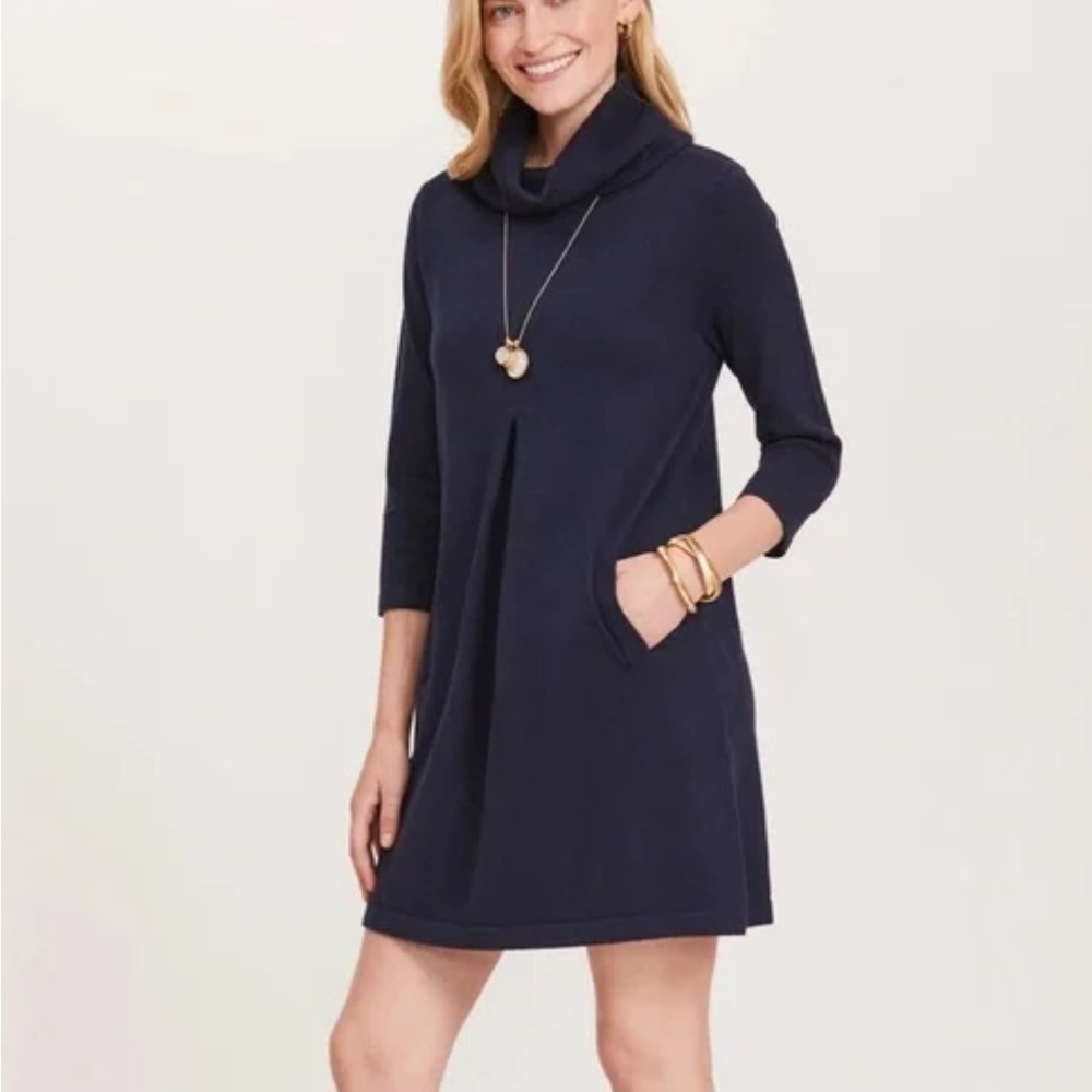 Tyler Boe Kim‎ Dress Women’s M Cotton Cashmere Blue 3/4 Sleeve Turtleneck Tunic